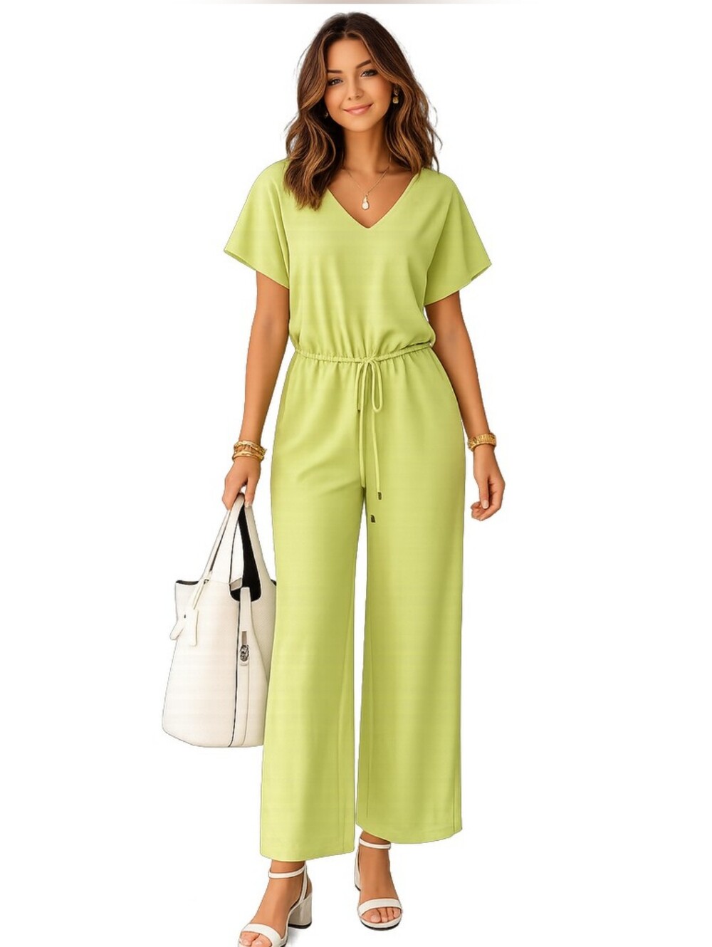 Boston Proper Beyond Travel Crop Drawstring Waist Jumpsuit Daiquiri Green XS New